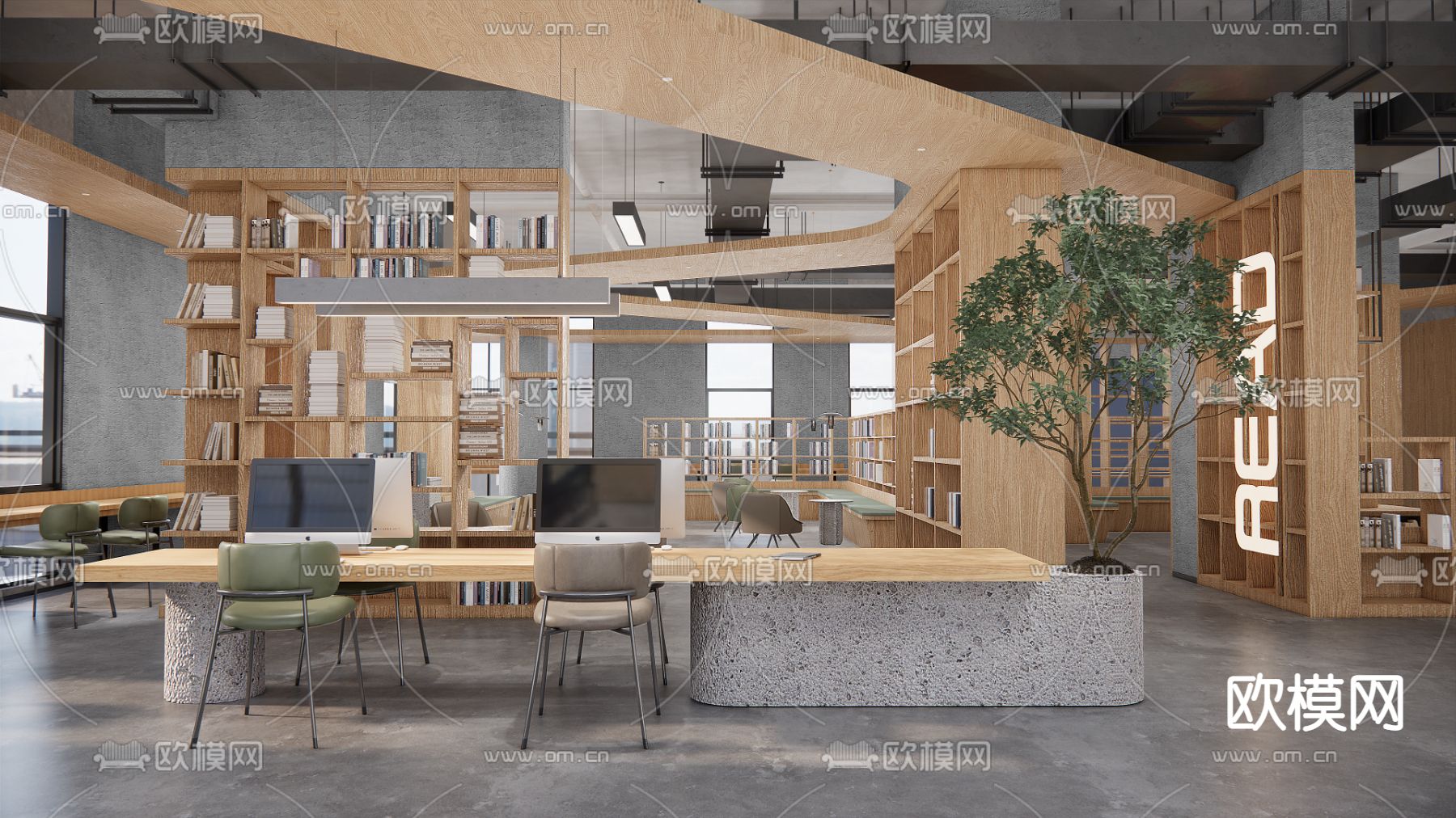 现代图书馆su模型下载（渲染图1）