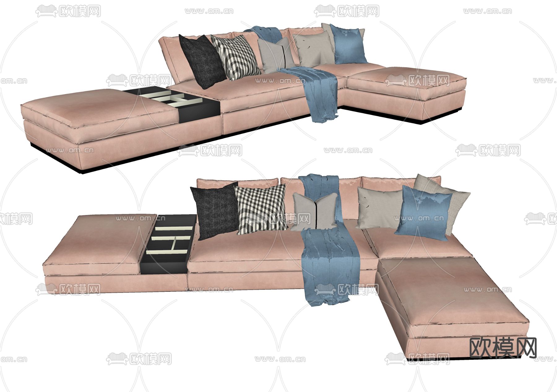 现代转角多人沙发su模型下载（渲染图2）