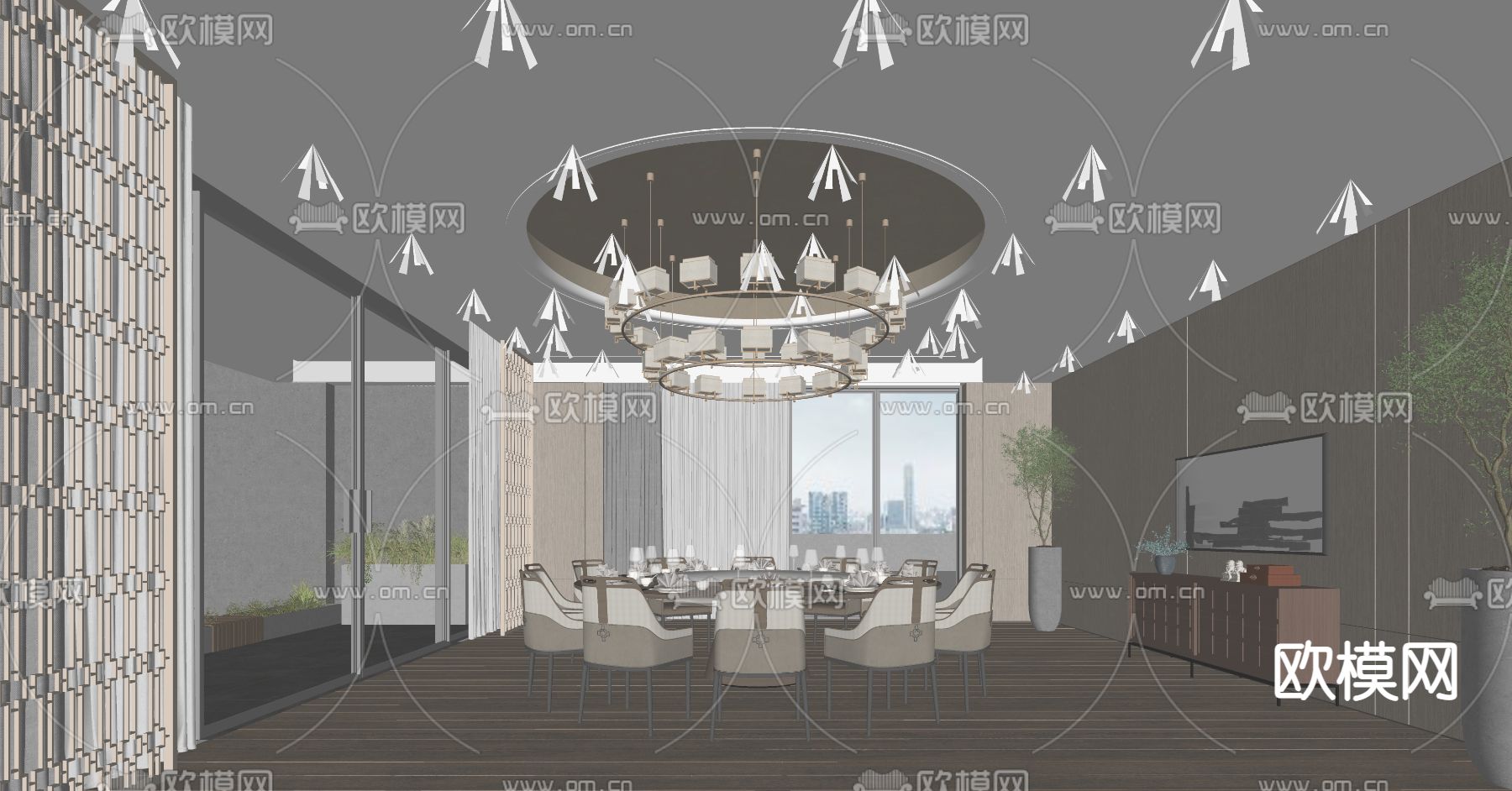 新中式餐厅包厢su模型下载（渲染图2）