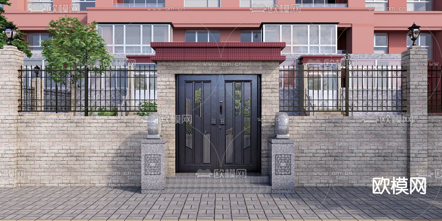 现代石头门墩su模型下载（渲染图2）