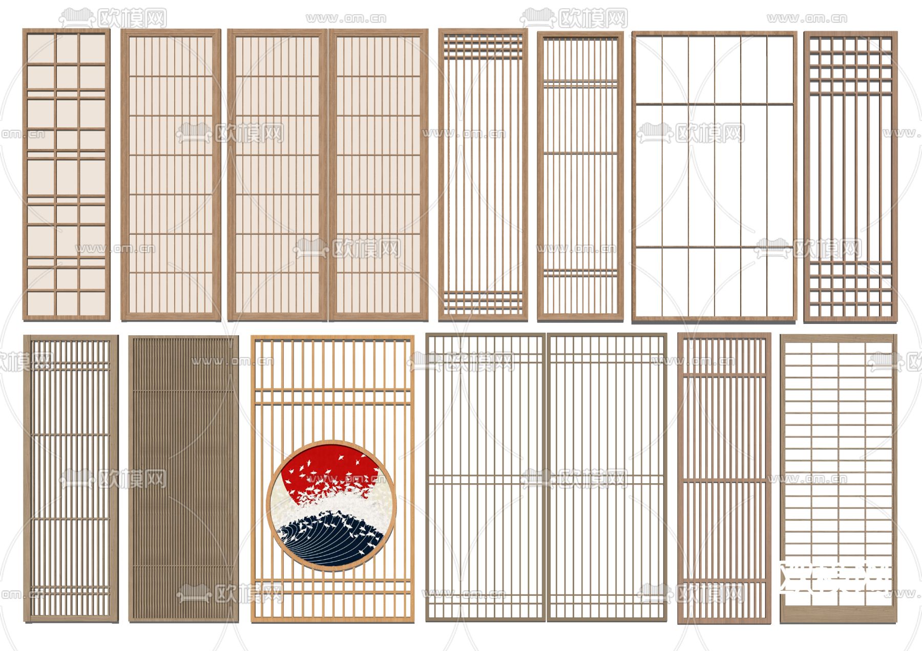 日式镂空屏风隔断su模型下载（渲染图2）