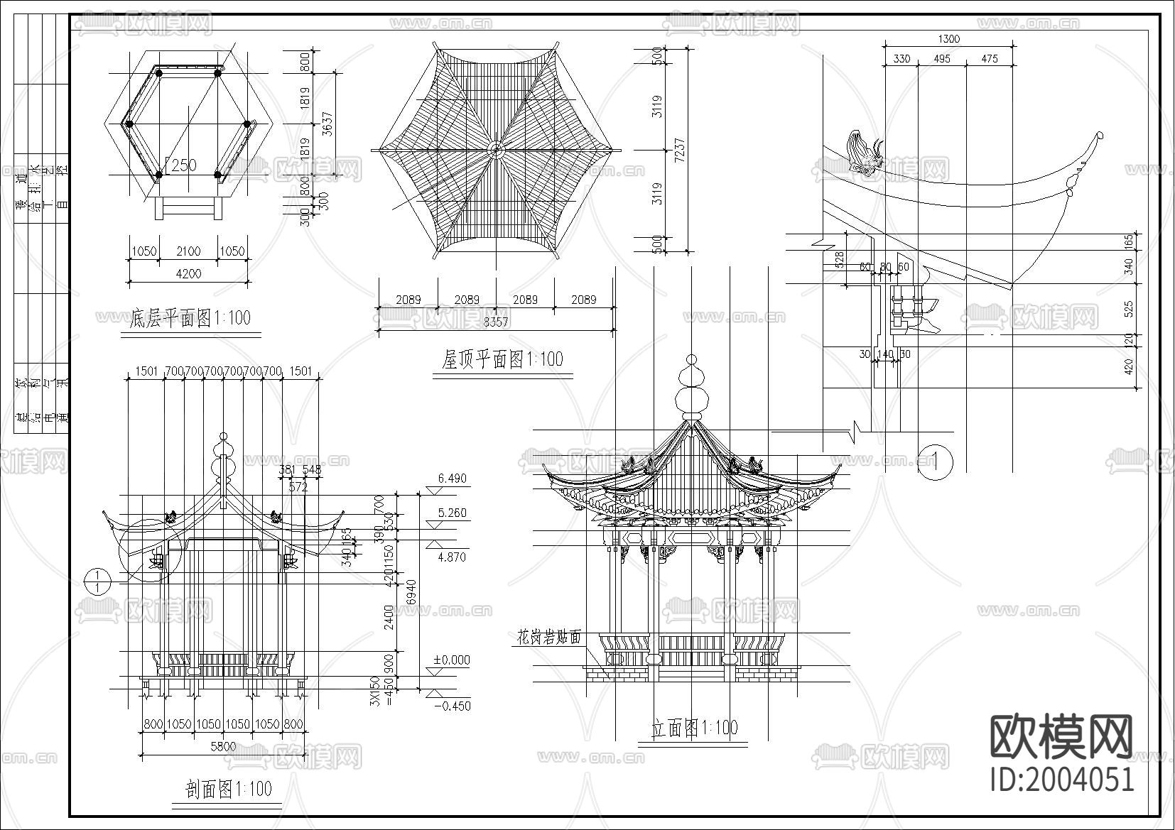 廊亭古建筑cad施工图下载（渲染图2）