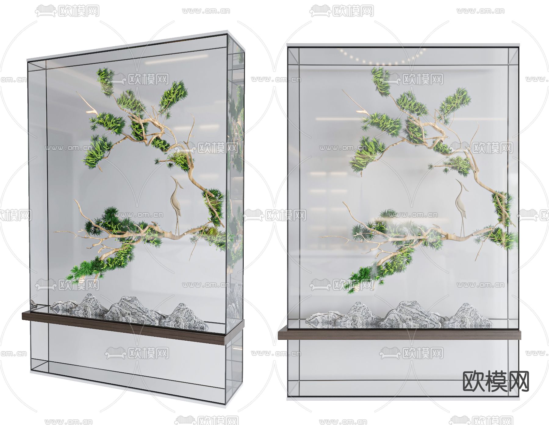 现代玻璃植物墙su模型
