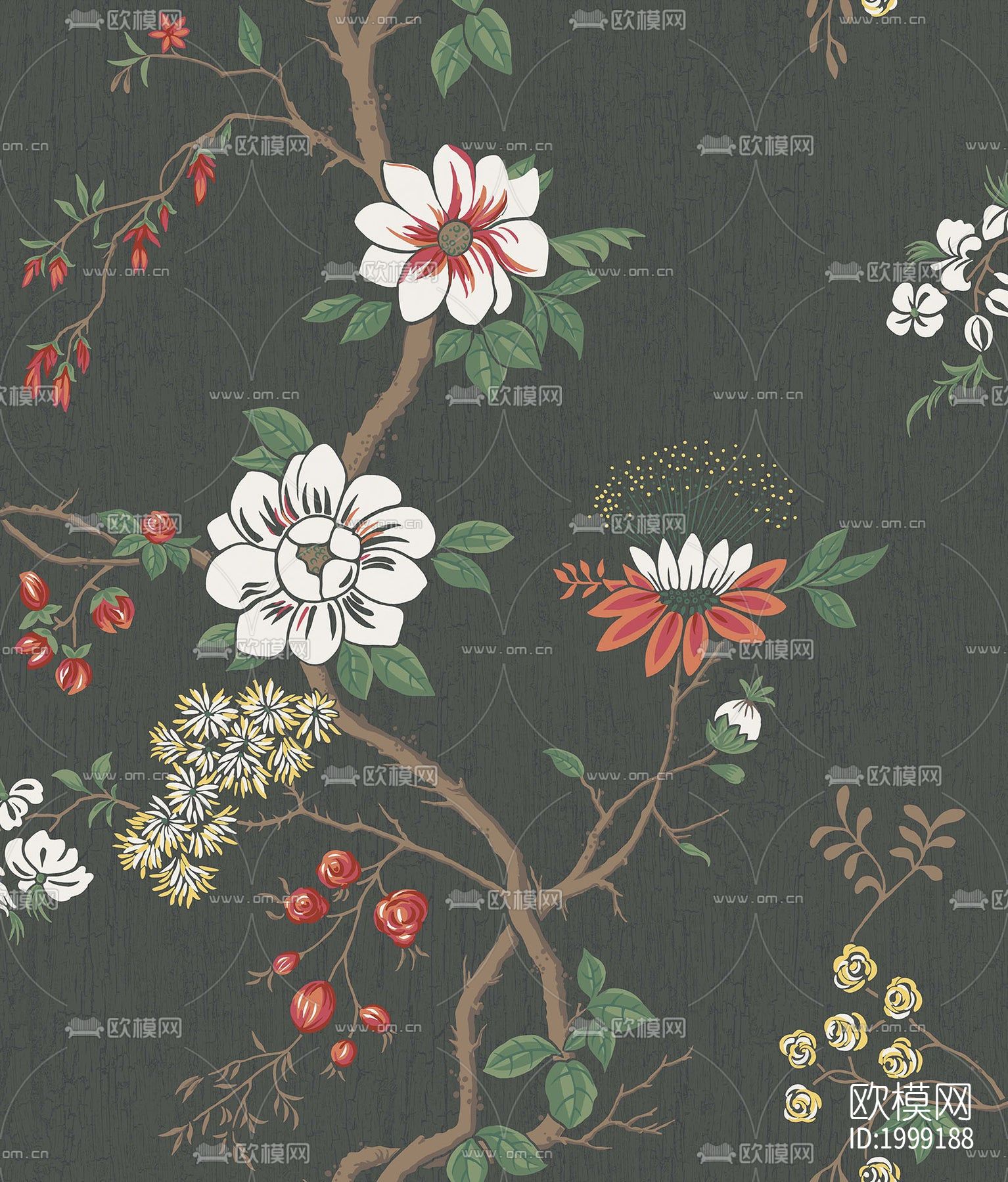 黑色植物印花壁纸壁布墙纸下载