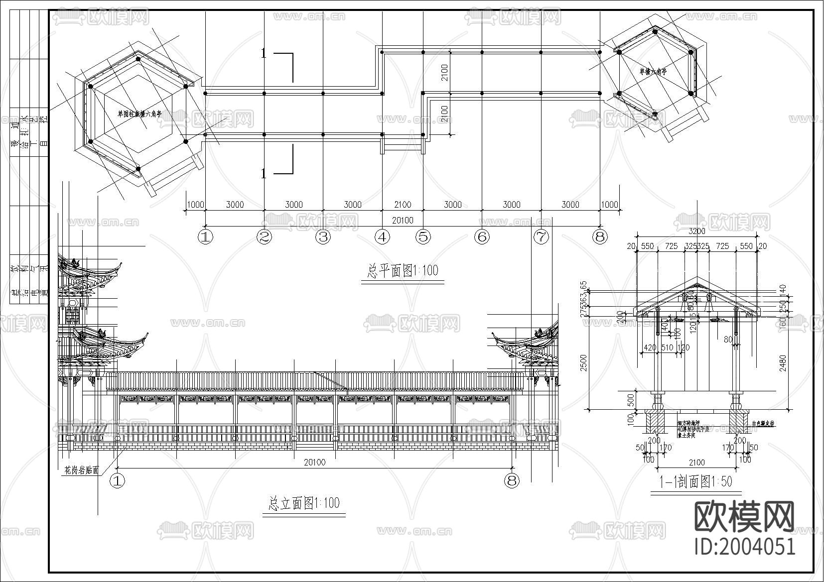 廊亭古建筑cad施工图下载（渲染图1）