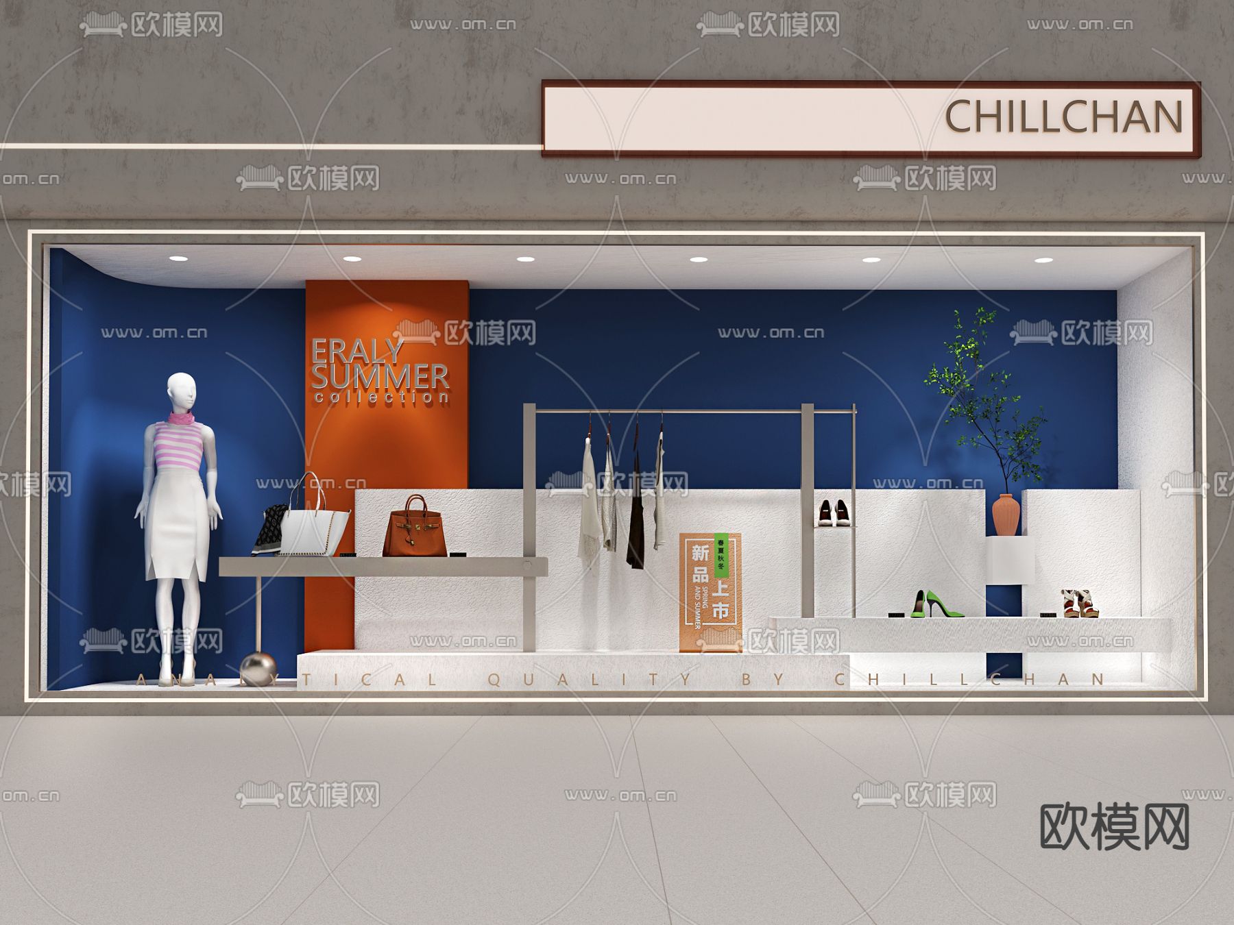 现代服装店女装橱窗3d模型下载