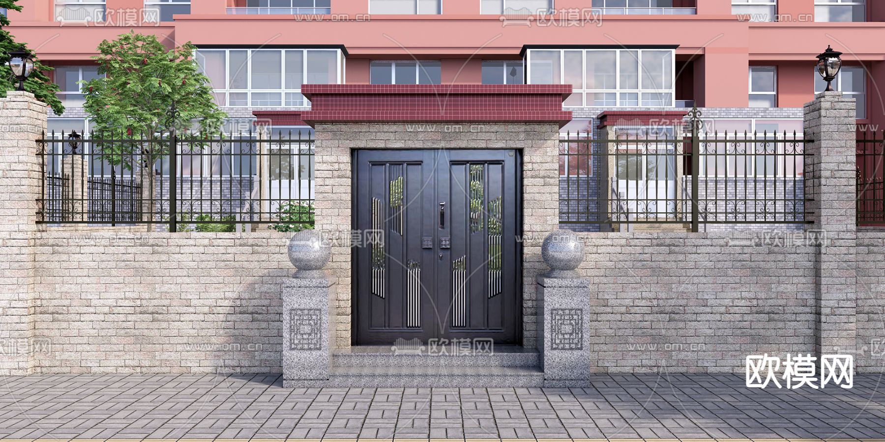 现代石头门墩su模型下载（渲染图1）