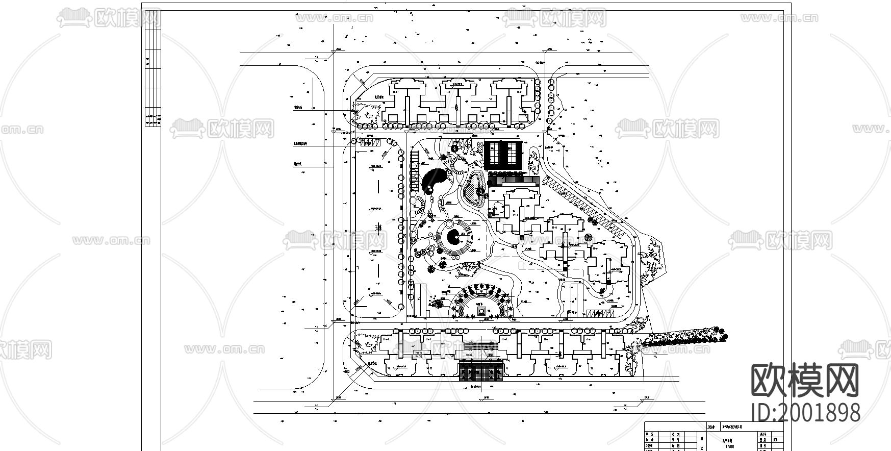 住宅区环境工程总平面图cad图库下载（渲染图1）