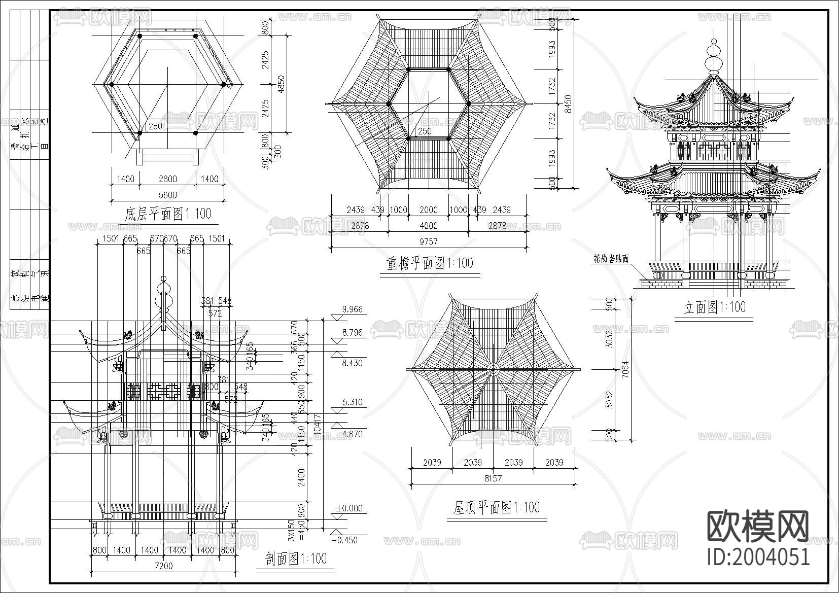 廊亭古建筑cad施工图下载（渲染图4）