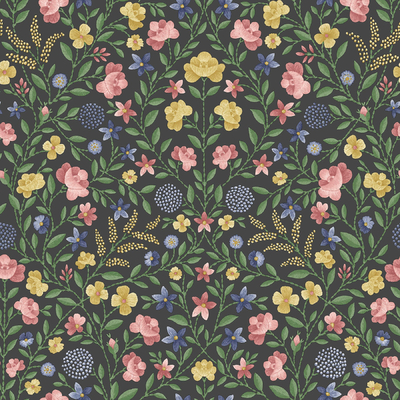  绿色碎花印花壁纸墙布 