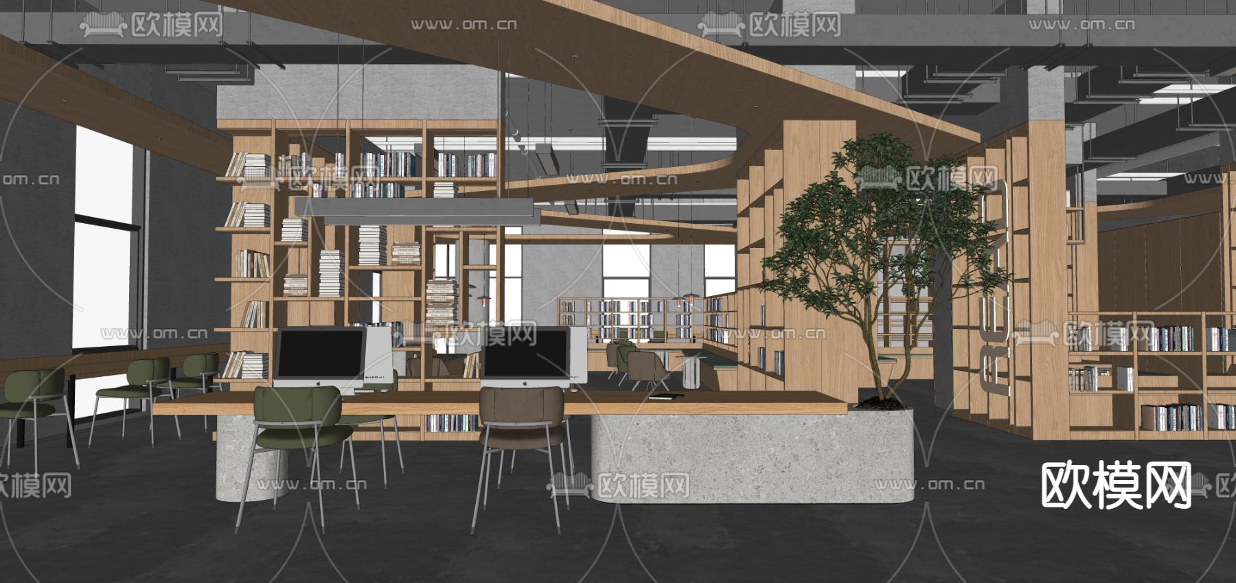现代图书馆su模型下载（渲染图2）