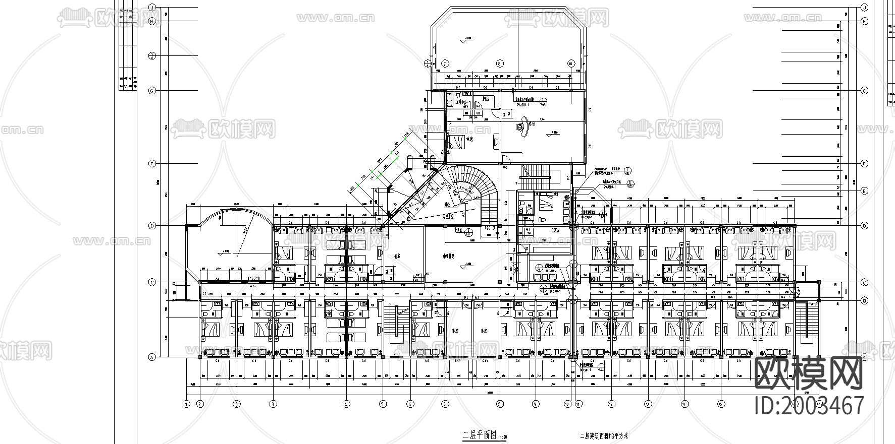 小渡假村宾馆cad施工图下载（渲染图3）