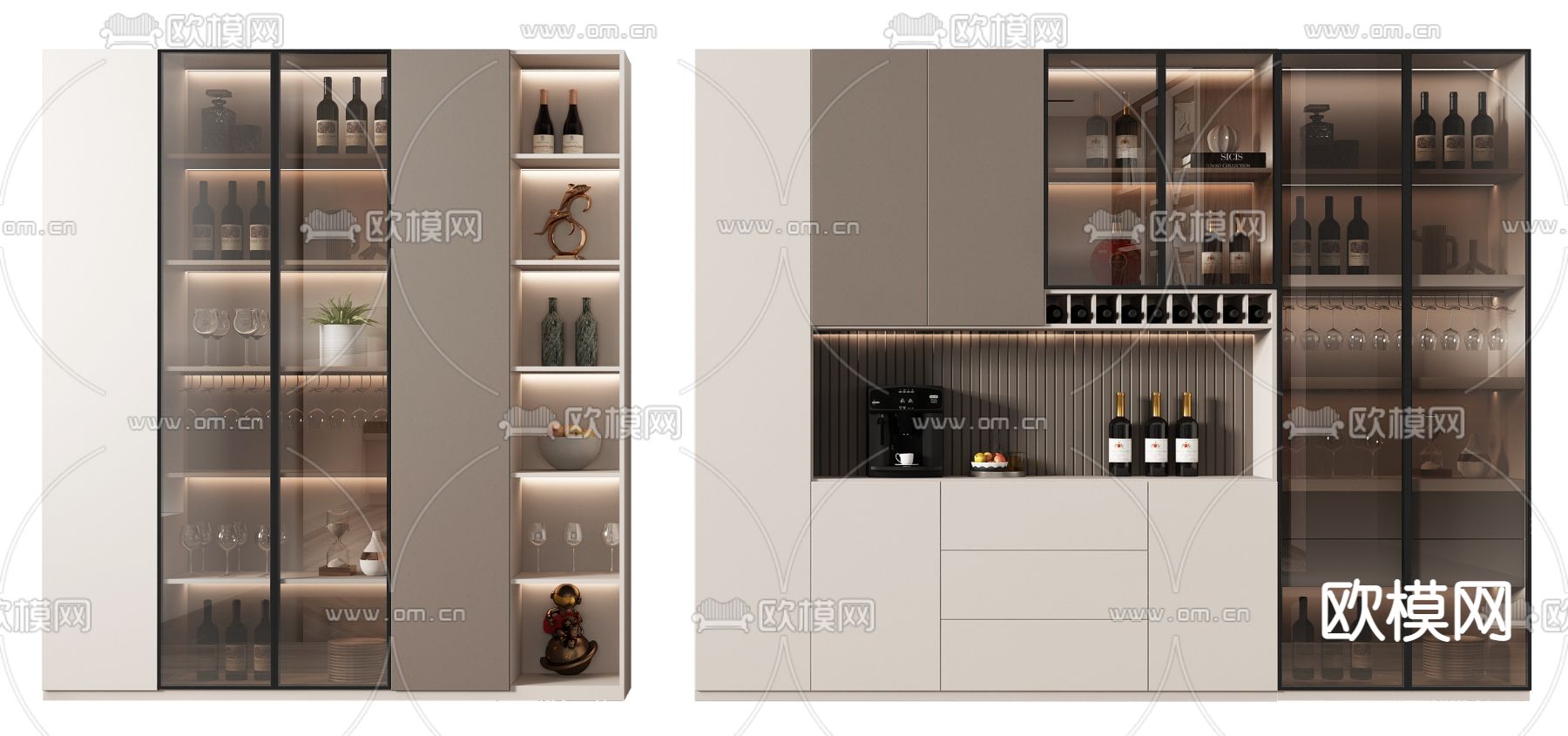 现代轻奢酒柜su模型下载（渲染图1）