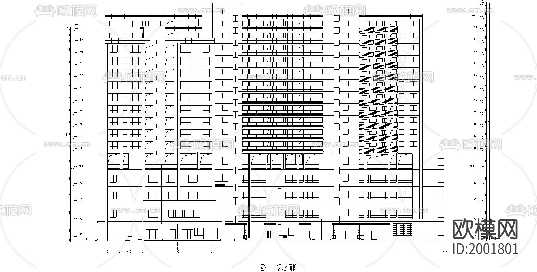 高层商住楼CAD施工图下载（渲染图2）