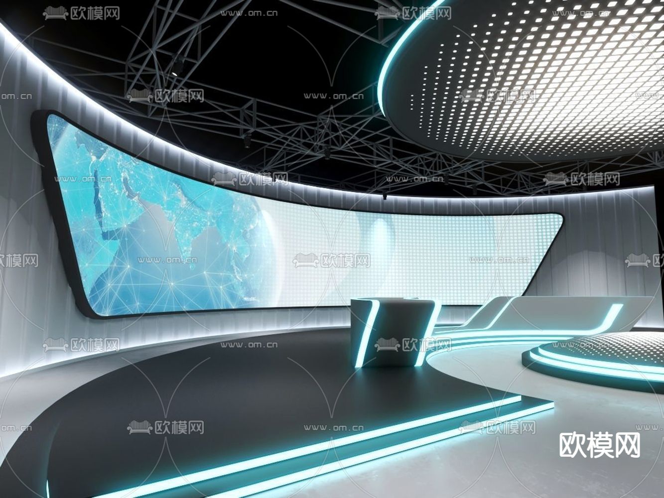 现代广电传媒演播室3d模型下载（渲染图2）