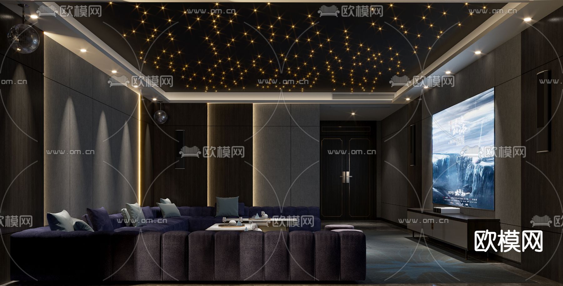 暗黑风影音室视听室3d模型下载