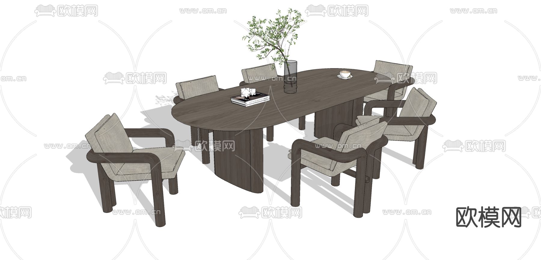 侘寂餐桌椅su模型下载（渲染图2）