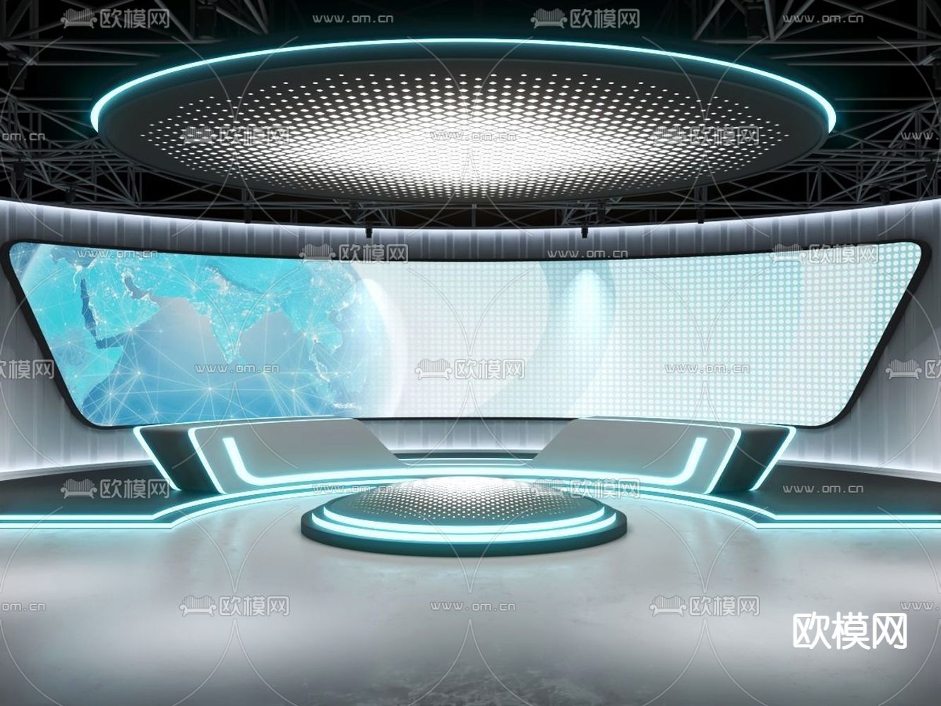 现代广电传媒演播室3d模型下载（渲染图1）
