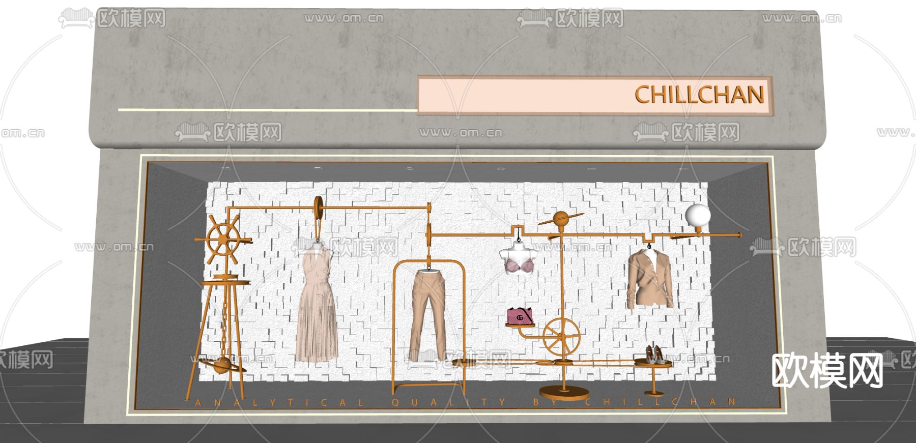 工业风女装橱窗su模型下载（渲染图2）