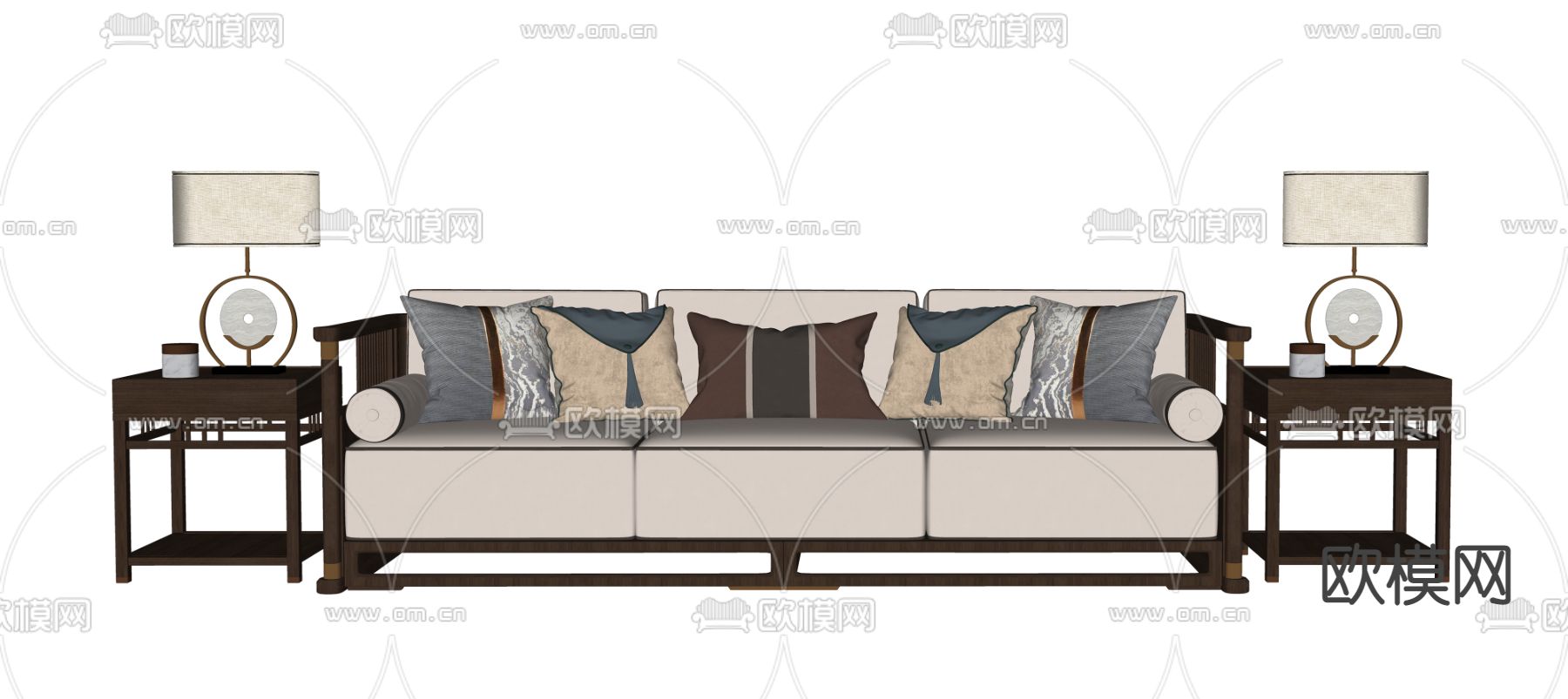 新中式多人沙发su模型下载