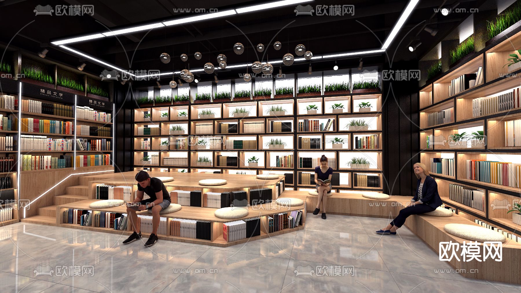 现代图书馆书吧书店3d模型