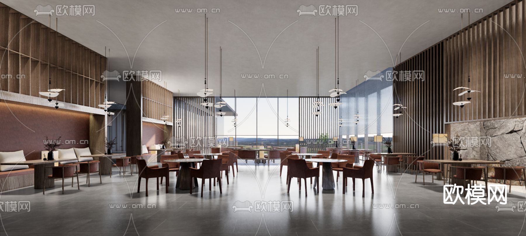 现代酒店会客厅su模型下载（渲染图1）