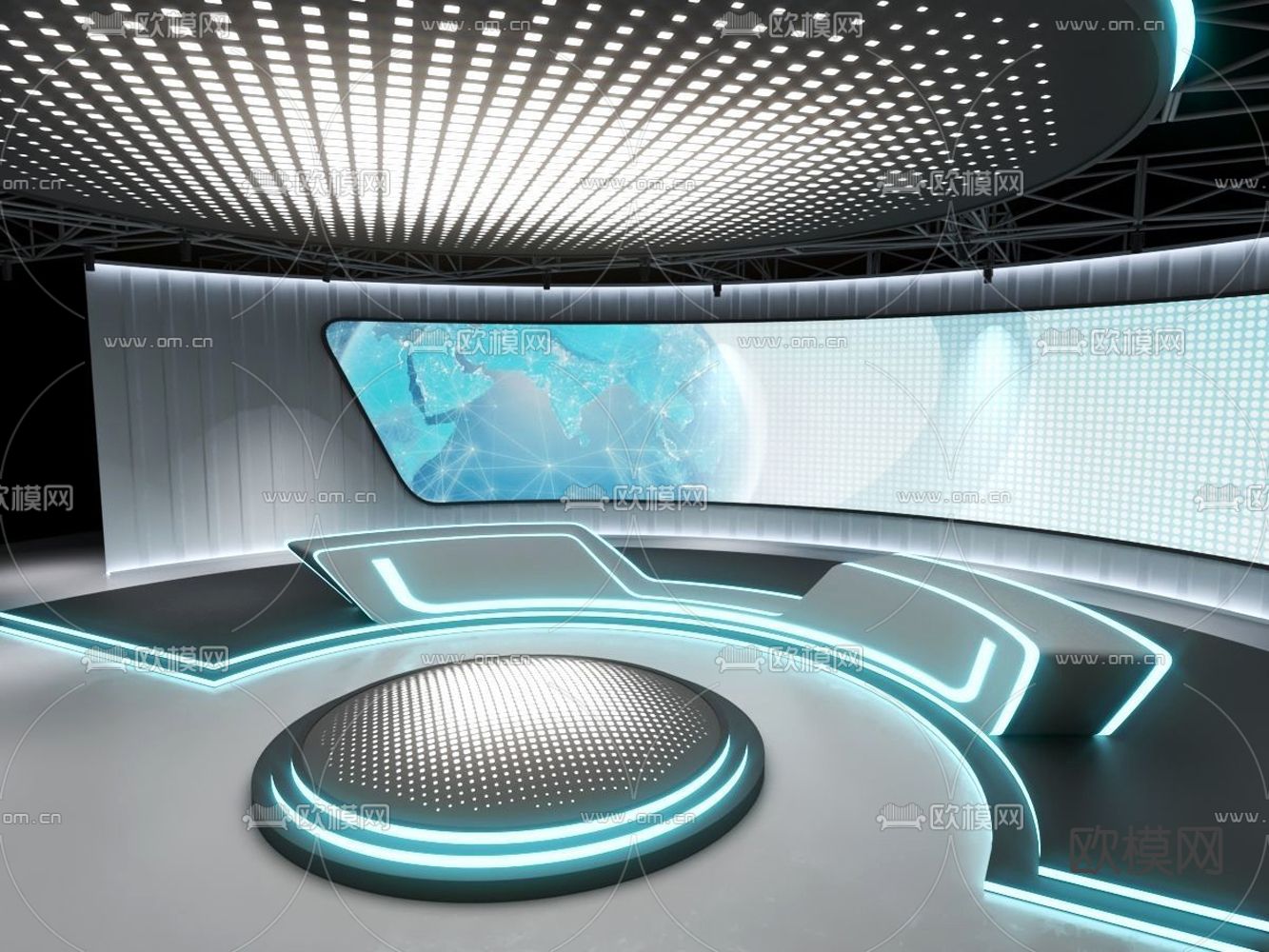 现代广电传媒演播室3d模型下载（渲染图3）