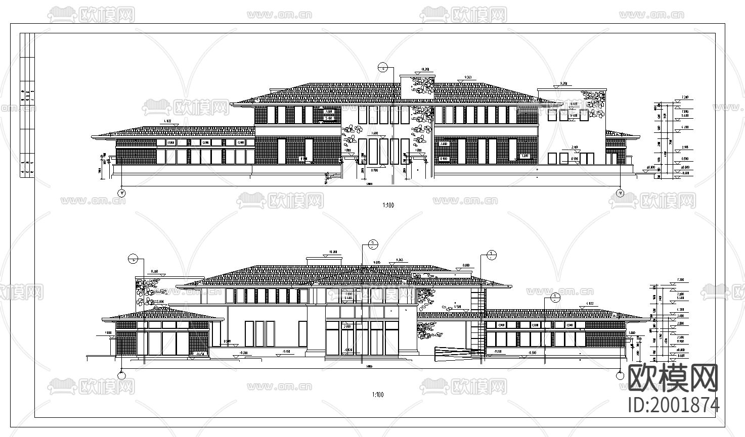 某会所立面图CAD施工图下载（渲染图1）