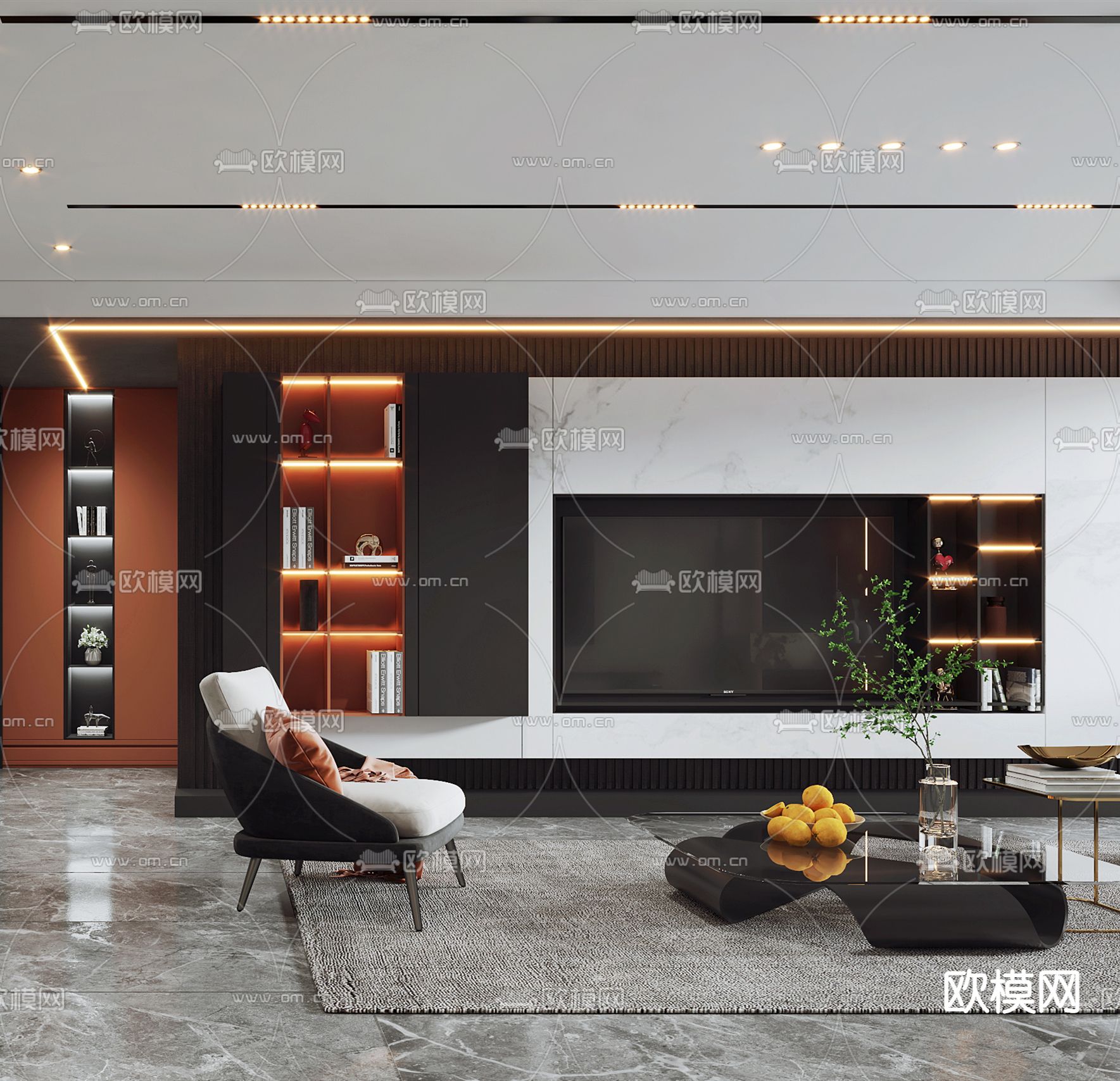 现代轻奢客厅餐厅3d模型下载（渲染图6）