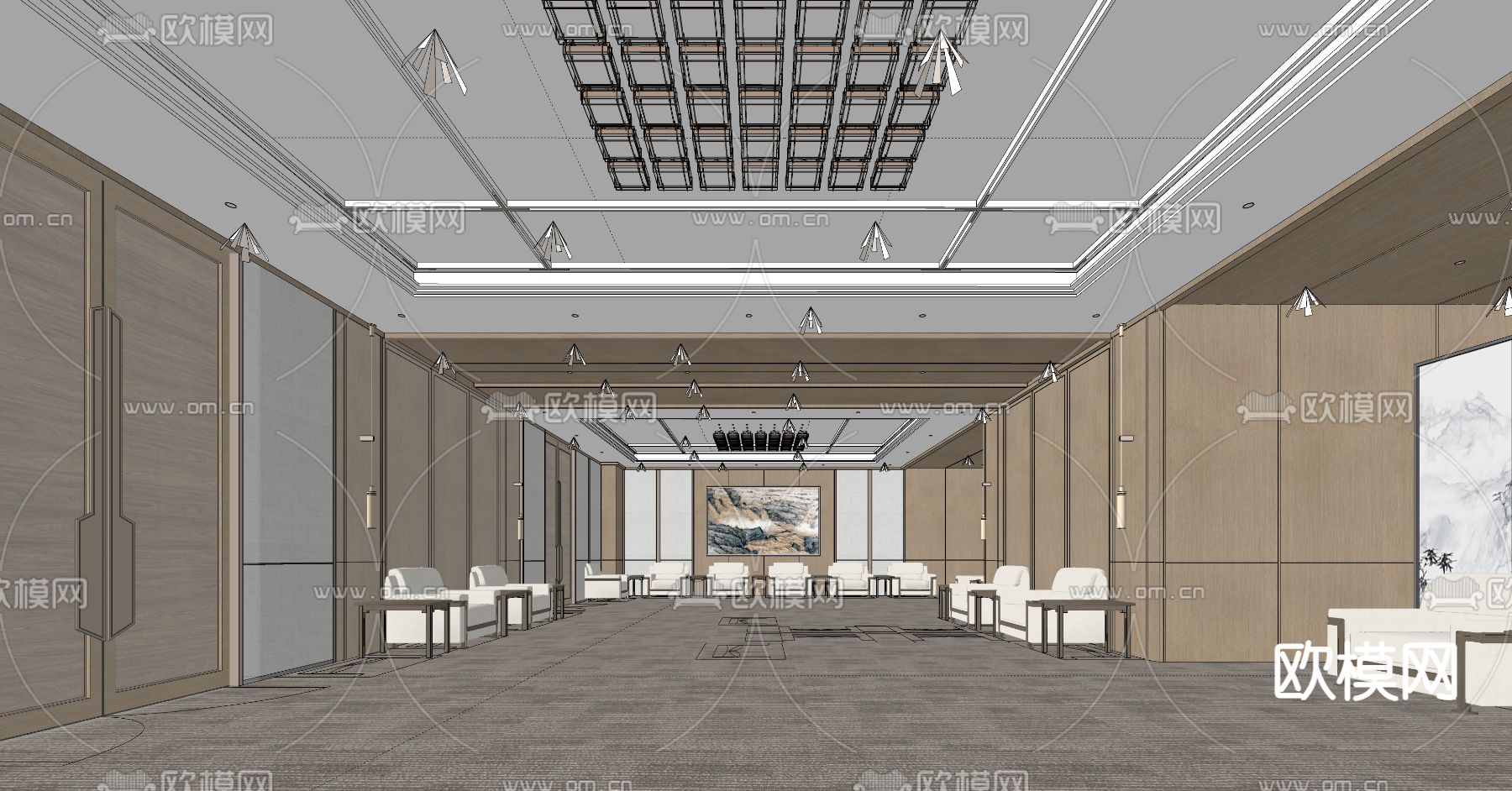 中式贵宾接待室su模型下载（渲染图3）