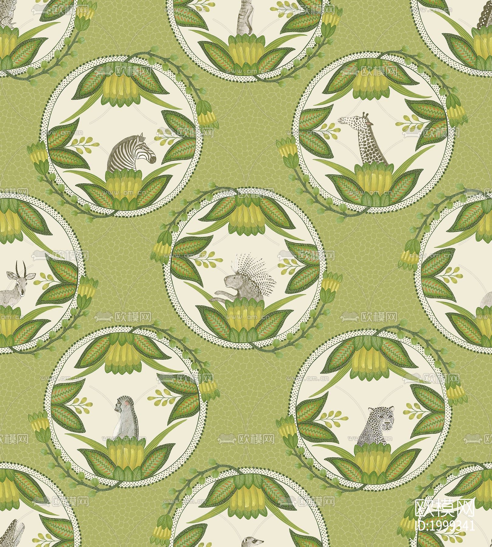 绿色复古碎花印花壁纸下载