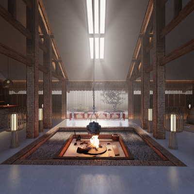  新中式接待室su模型 