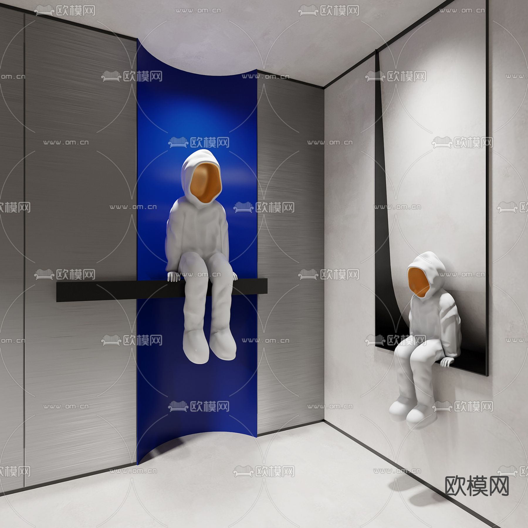 现代抽象人物雕塑3d模型下载