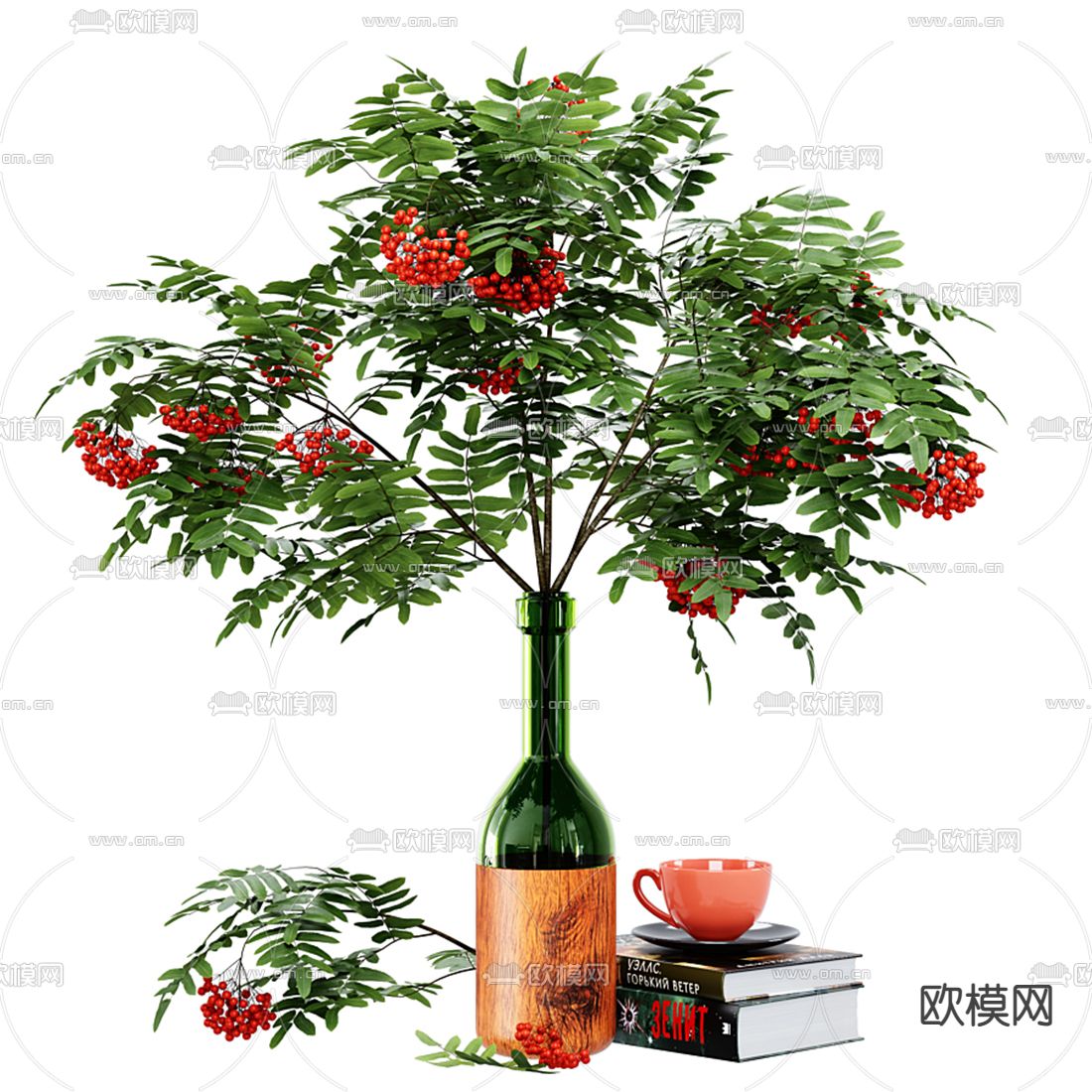 现代花瓶花艺书籍3d模型下载（渲染图1）