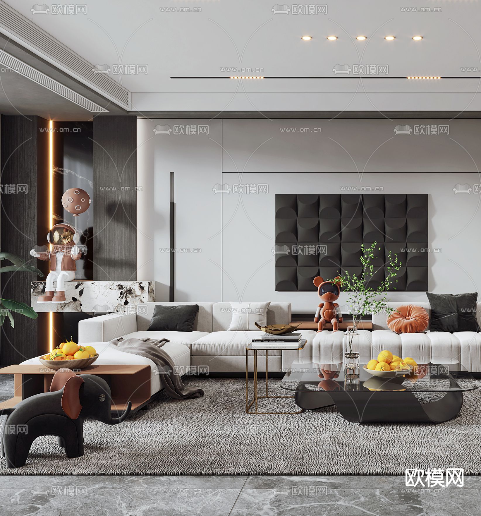 现代轻奢客厅餐厅3d模型下载（渲染图5）