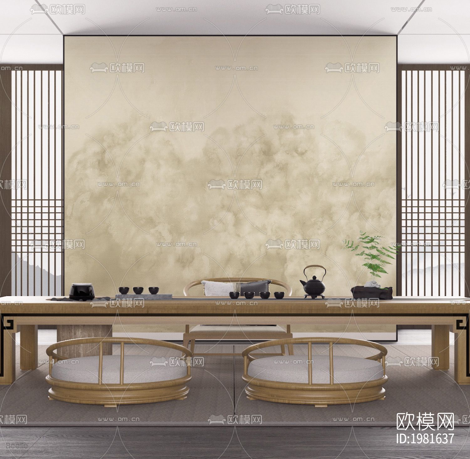 中式壁画下载（渲染图3）