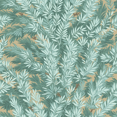  绿色植物碎花印花壁纸墙布 