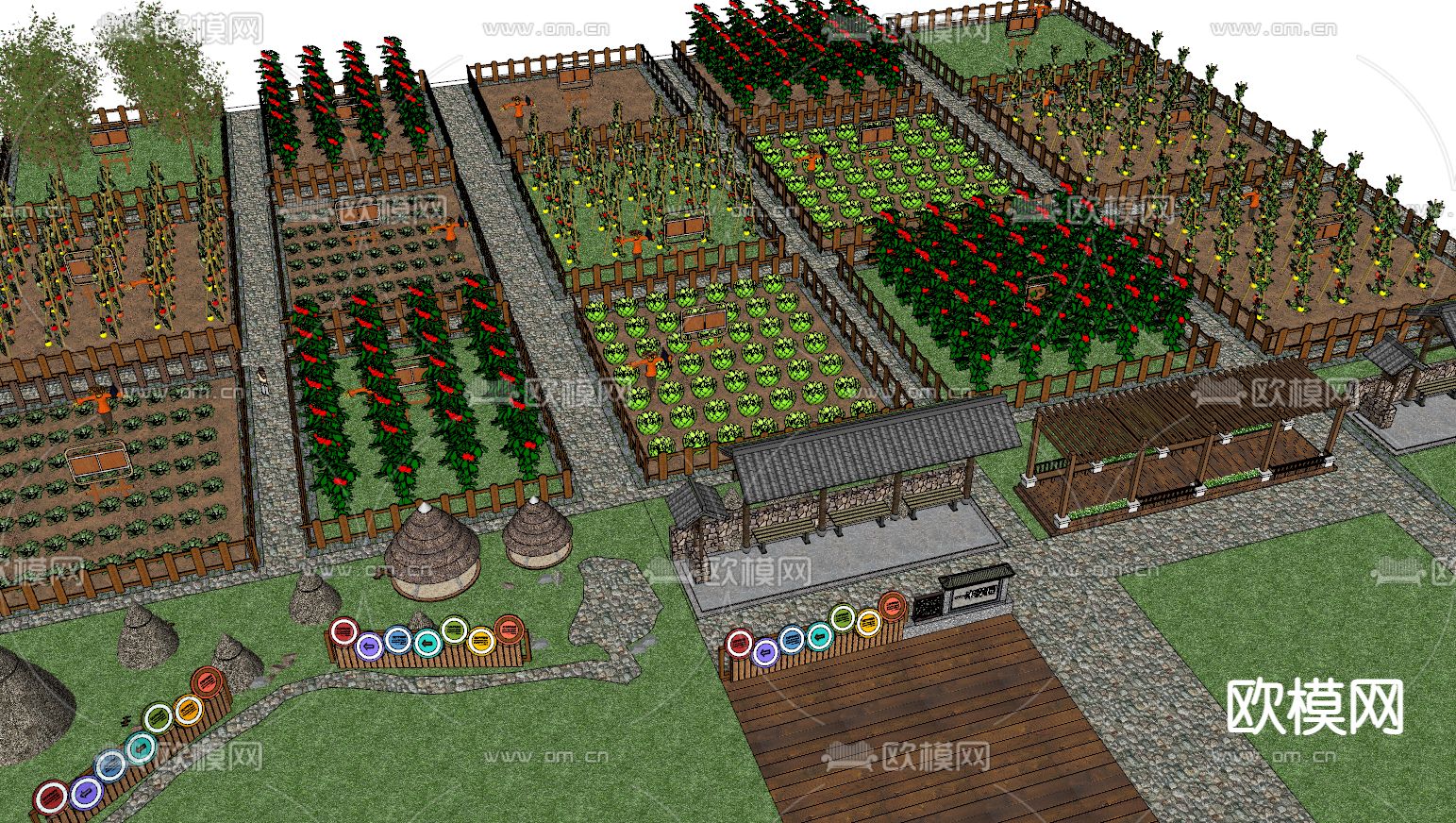 新中式乡村菜园景观su模型下载（渲染图2）