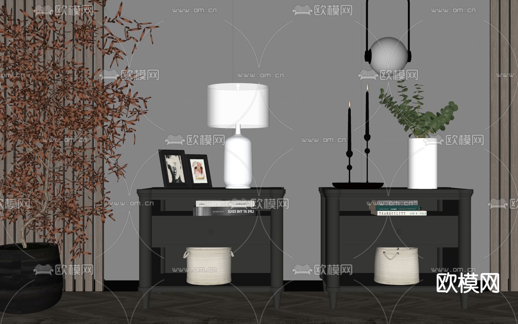 北欧床头柜su模型下载（渲染图2）