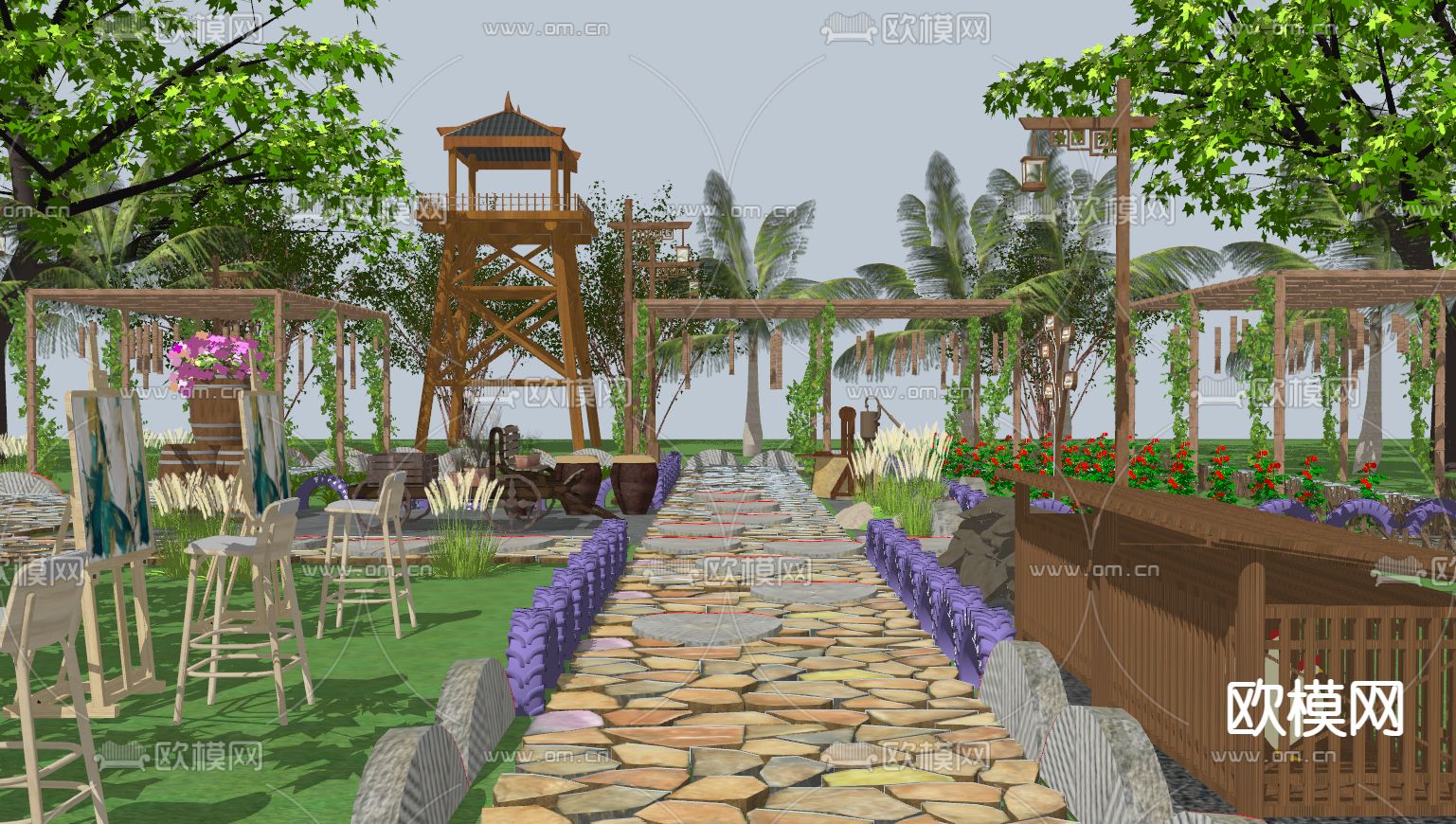 新中式乡村菜园景观su模型下载（渲染图2）