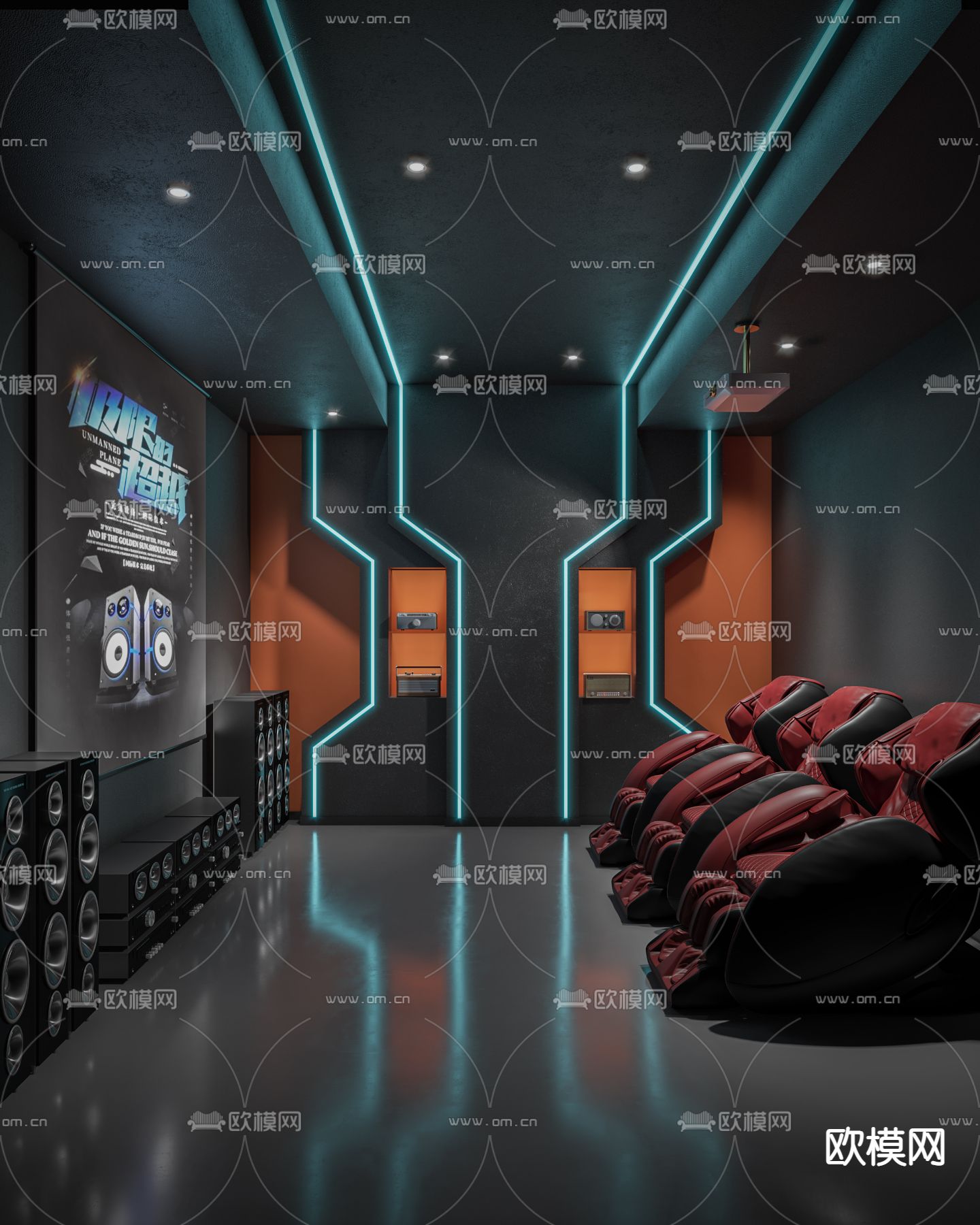 现代视听室影音室3d模型下载