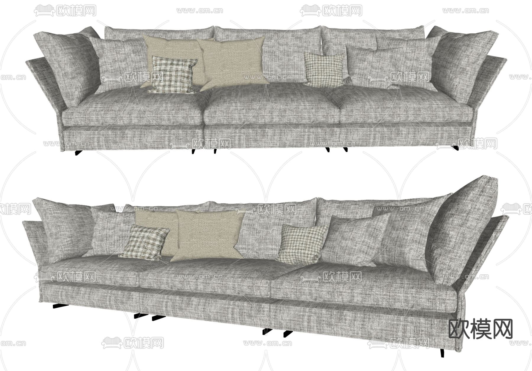 现代布艺多人沙发su模型下载（渲染图2）