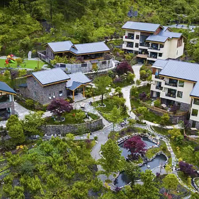  新中式休闲度假酒店鸟瞰su模型 