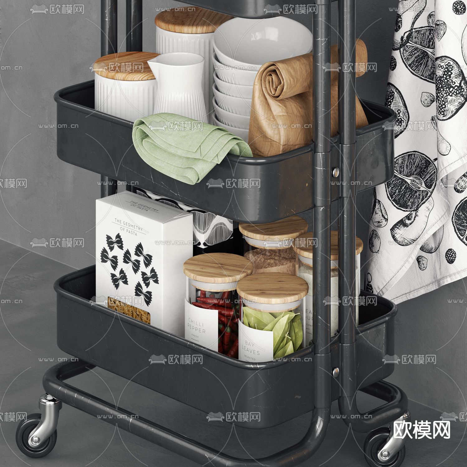 现代厨房摆件置物架3d模型下载（渲染图3）