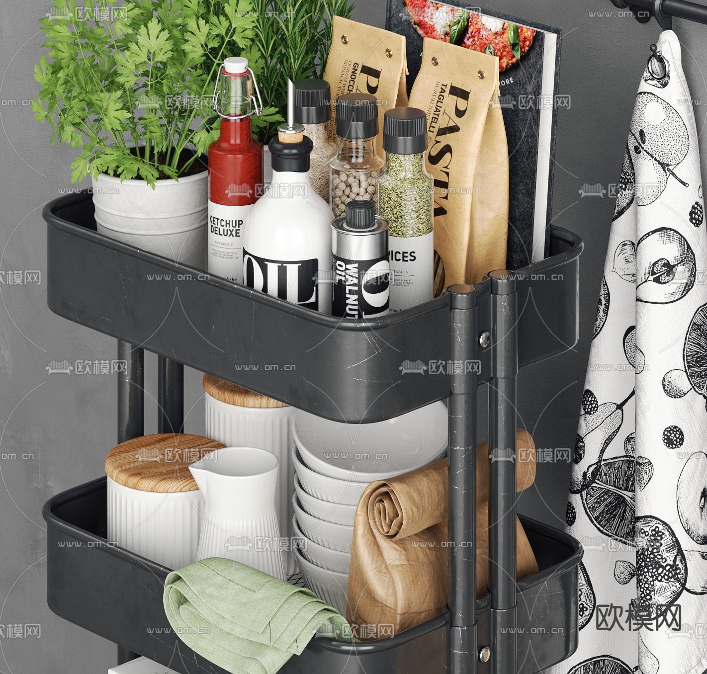 现代厨房摆件置物架3d模型下载（渲染图2）