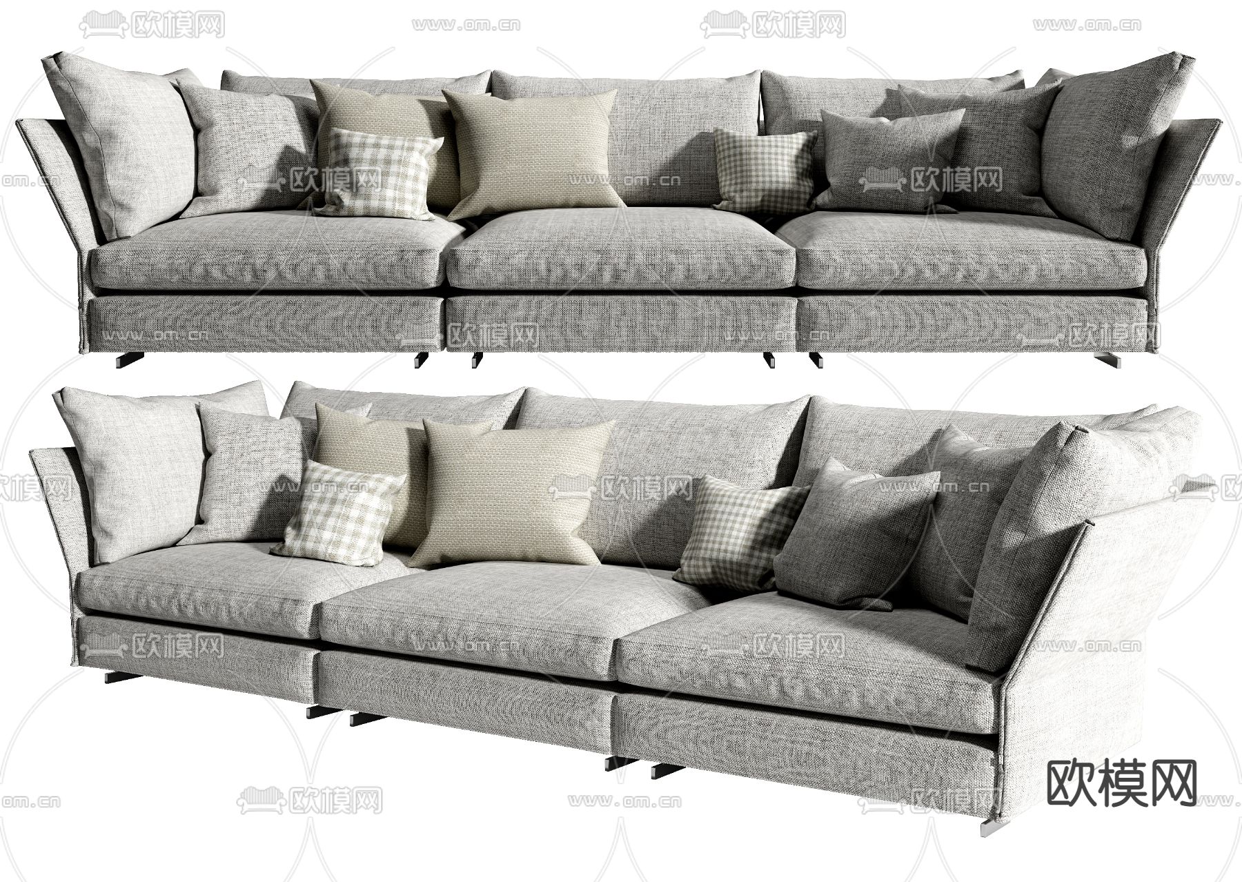 现代布艺多人沙发su模型下载（渲染图1）