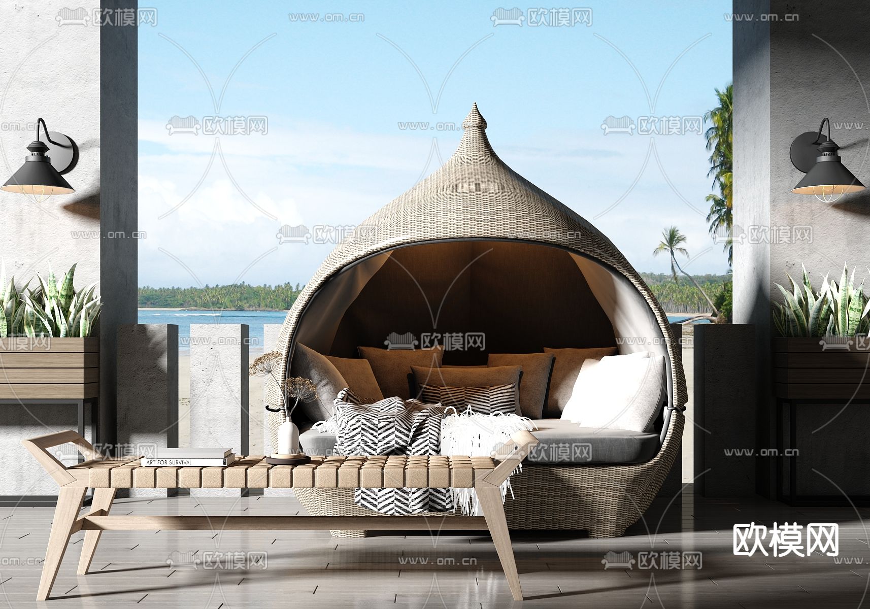 现代藤编户外椅3d模型下载