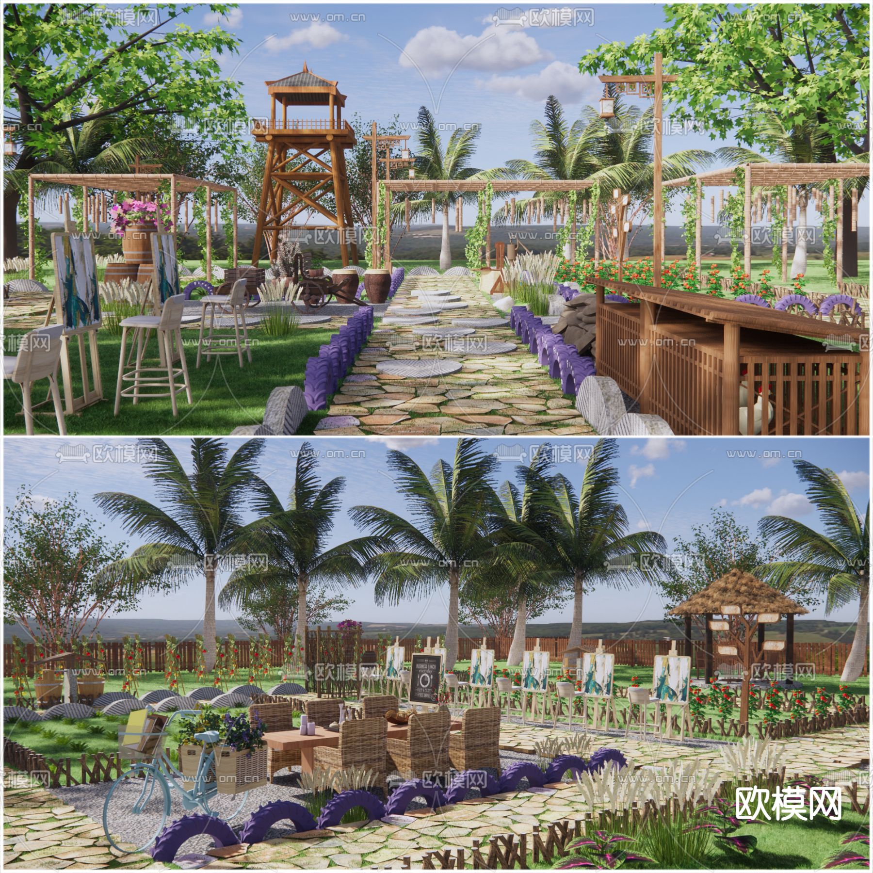 新中式乡村菜园景观su模型下载（渲染图1）