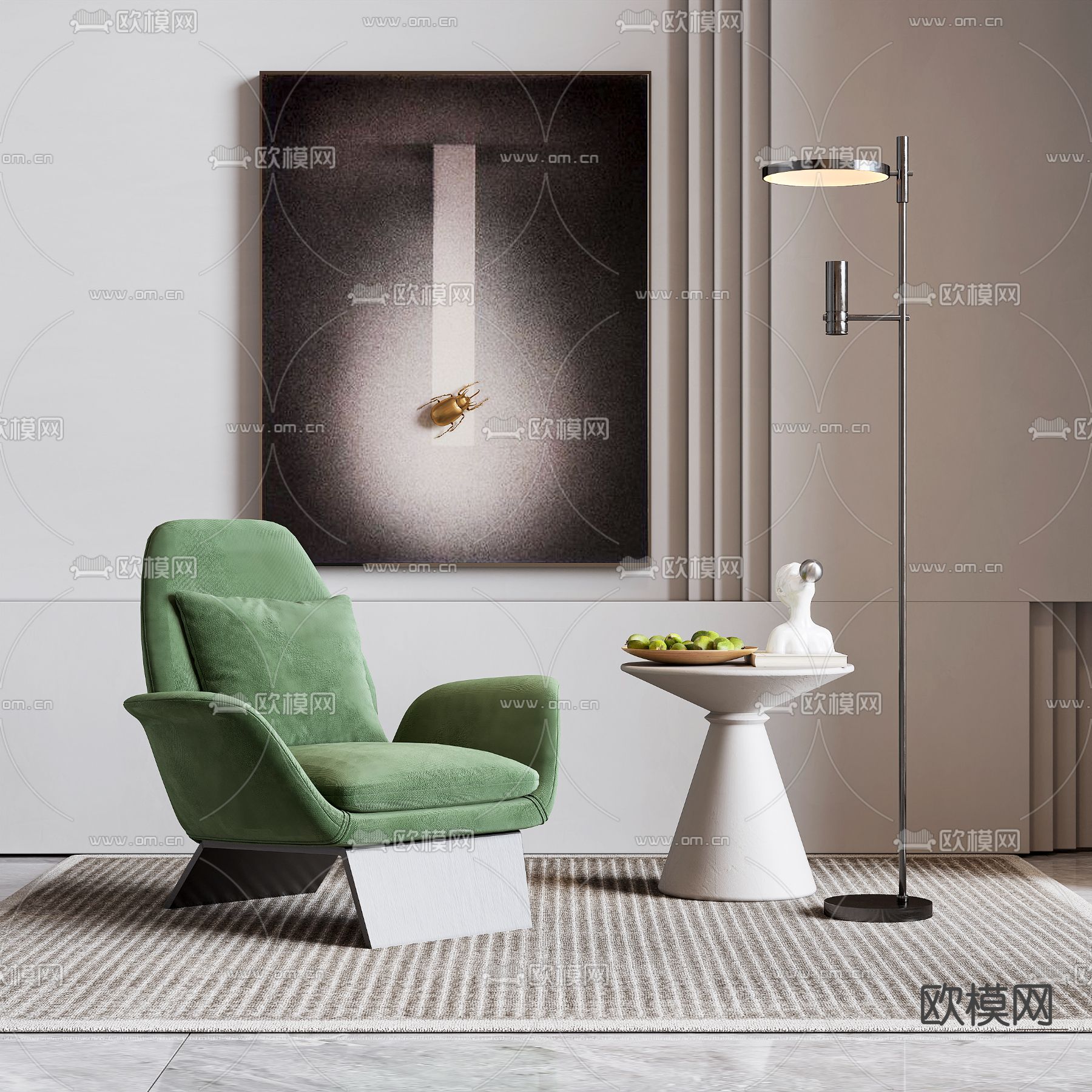 现代布艺休闲椅3d模型下载（渲染图1）
