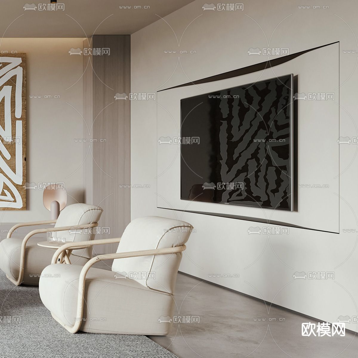 侘寂风布艺沙发组合3d模型下载（渲染图4）